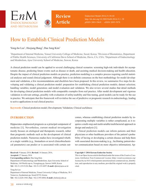 Pdf How To Establish Clinical Prediction Models