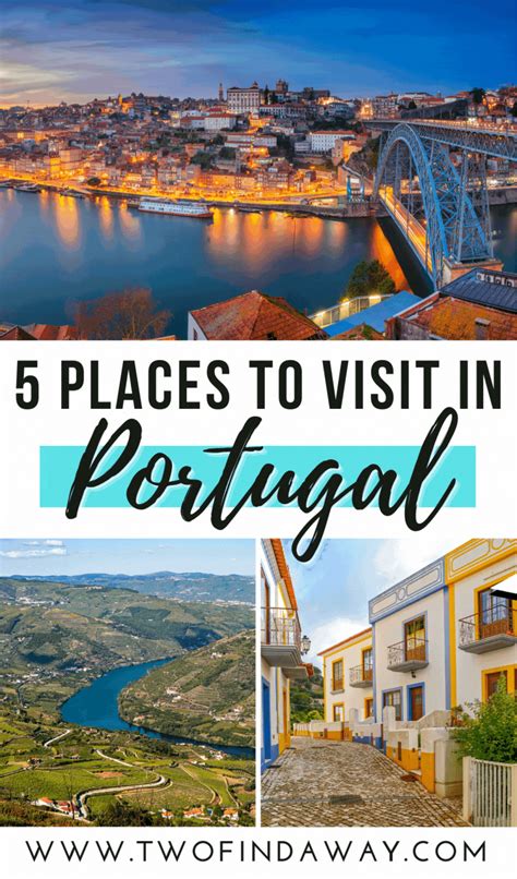 portugal with the text 5 places to visit in portugal on top and bottom right corner