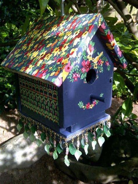 Blue Floral Hand Painted Birdhouse Handpainted Flower Bird House In