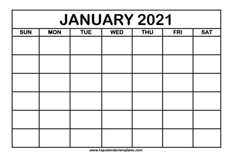 January 2021 Printable Calendar Word Pdf Excel