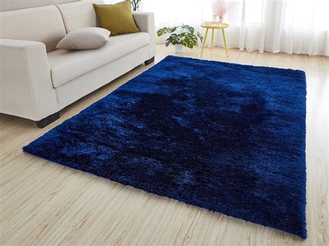 New Navy Blue Thick Silky Soft Shag Pile Rug Modern Luxurious Etsy