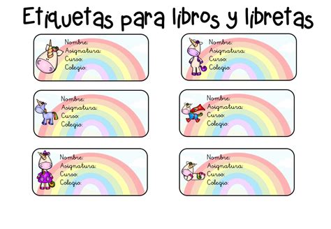 Etiquetas Para Libros Y Libretas Motivo Unicornios 3 Orientación