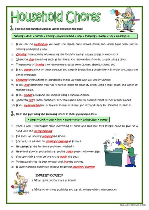 Household Chores General Gramma English Esl Worksheets Pdf And Doc