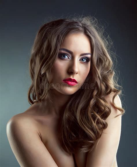 Beautiful Curly Haired Makeup Model Posing Nude Stock Image Image Of