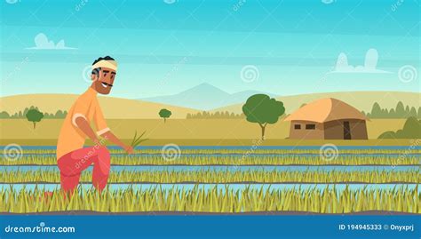 Indian Farmer In Traditional Clothes Work Rural Asian Man Plowing