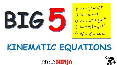 The Big 5 Kinematic Equations Youtube