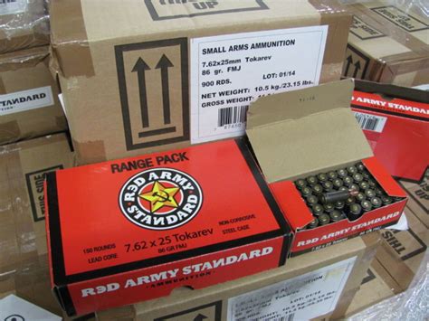 50 Round Box 762x25 Tokarev Fmj 86 Grain Steel Case Red Army