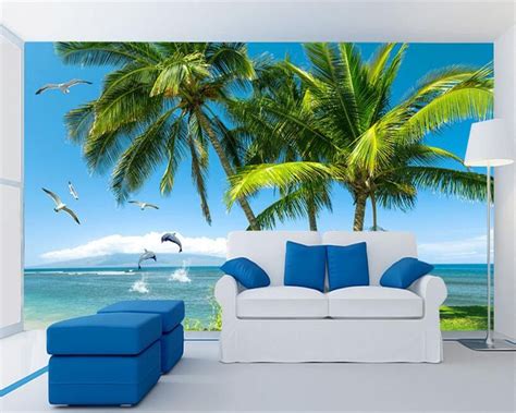 Beibehang 3d Wallpaper Living Room Bedroom Mural Remark Seaside Beach
