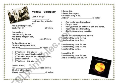 Coldplay Yellow Song Activity Esl Worksheet By Agsaito
