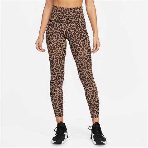 Nike Womens Dri Fit One High Rise Leopard Tights Academy