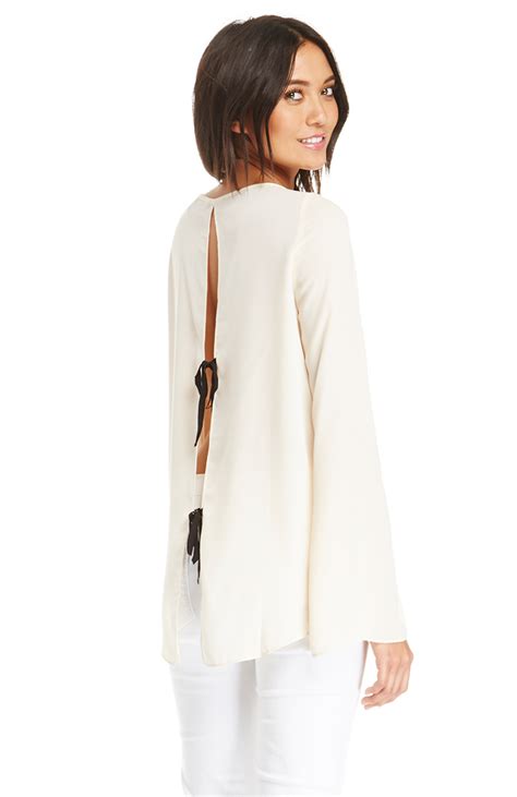 Blaque Label Long Sleeve Open Back Strap Blouse In Nude Dailylook