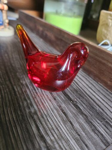 Vintage Titan Art Glass Red Cardinal Of Love Bird Figurine Signed Ward