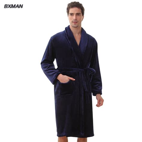 Bxman Brand New Winter Robe Men Polyester Mens Hooded Flannel Bathrobes