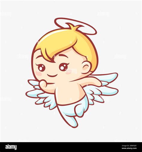 little angel cartoon kawaii smiling cute angel yellow haircut with wings and halo stock vector