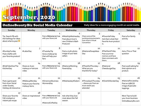 September 2020 Social Media Posts Calendar