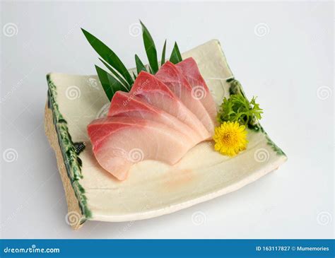 Hamachi Sashimi Sliced Raw Hamachi Yellowtail Fish Served With Sliced