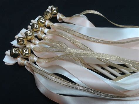 75 Metallic Ribbon Wedding Wands Triple Lace Ribbon Bells Gold