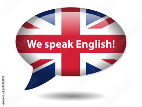 “we Speak English” Speech Bubble Icon Uk Flag Language Button