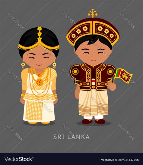 Sri Lankans In National Dress With A Flag Vector Image