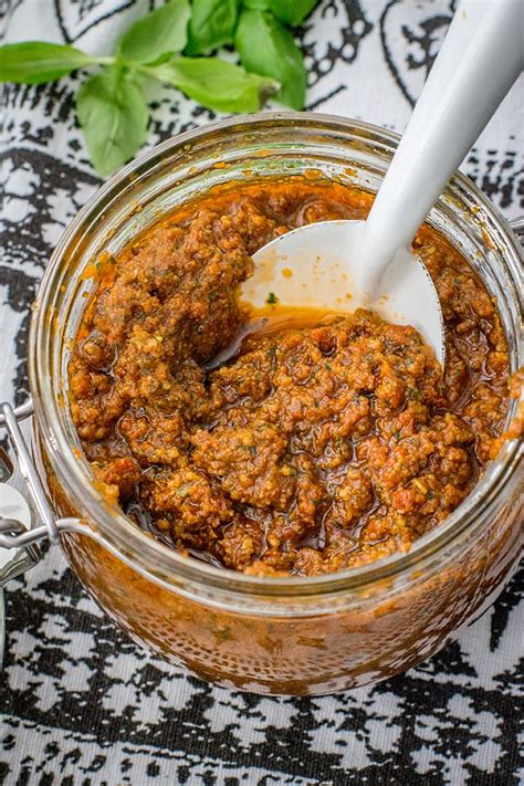 Maybe you would like to learn more about one of these? Homemade Sun-Dried Tomato Pesto - Nourish and Fete