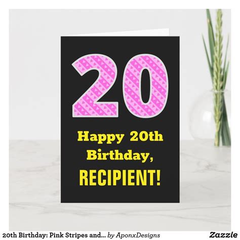 A Black And Pink Birthday Card With The Number 20 On Its Front Reads