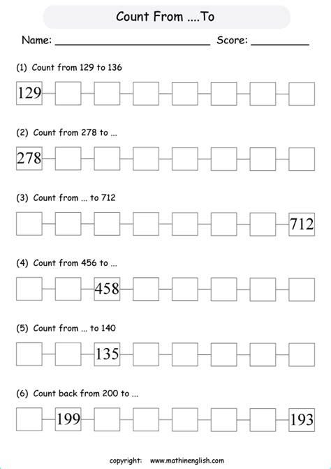 Count Numbers Up To 1000 Forward And Fill In The Boxes Grade 2 Math