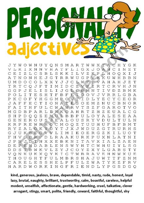 Wordsearch Series1 Personality Adjectives Wordsearch And Other