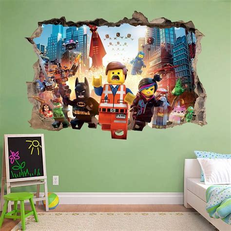 The Lego Movie Smashed 3d Wall Decal Kids Sticker Decor Vinyl Mural Batman