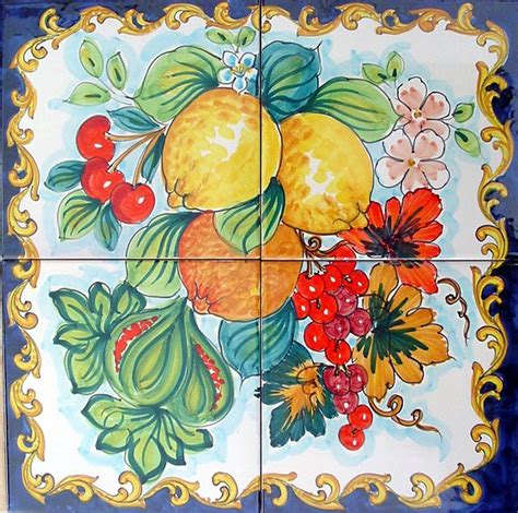 Hand Painted Ceramic Tile Mural Lemons And Citrus Baroque Etsy In