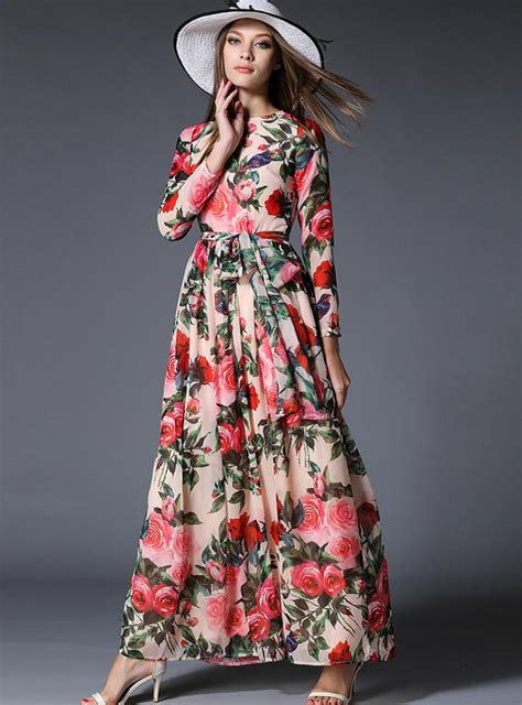 Maybe you would like to learn more about one of these? Chiffon Rose Printing Long Sleeve Casual Beach Dress ...