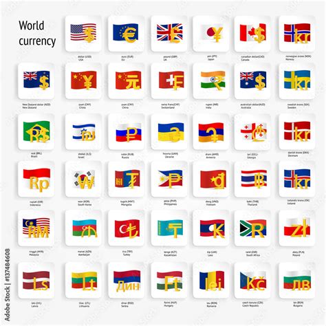 World Currency Symbols Icon Set With Country Flags Stock Vector Adobe
