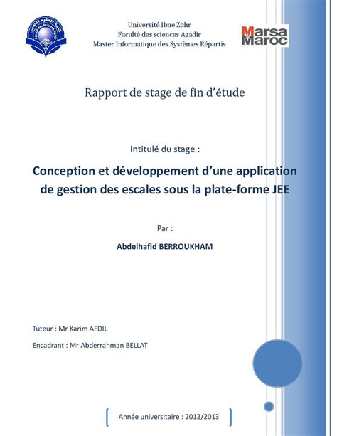 Rapport De Stage Conception Et Développement Dune Application En Jee