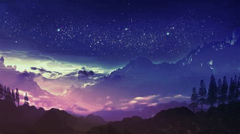 Mountain Night Scenery Stars Landscape Anime 4k 84 Wallpaper Pc