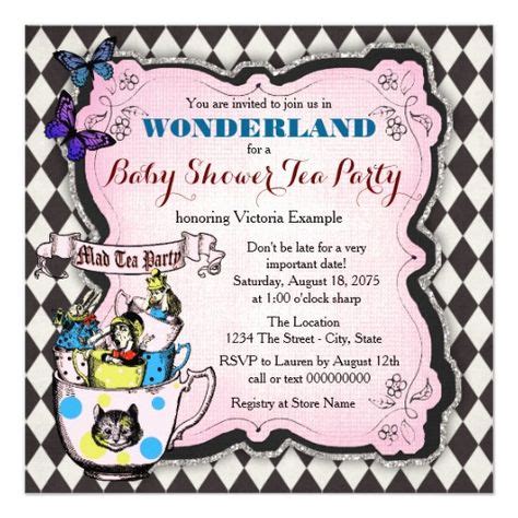 Mad hatter wonderland tea party baby shower invitation elegant vintage alice in wonderland blue baby shower tea party invites perfect for boys. Mad Hatter Tea Party Wonderland Baby Shower Invitation ...