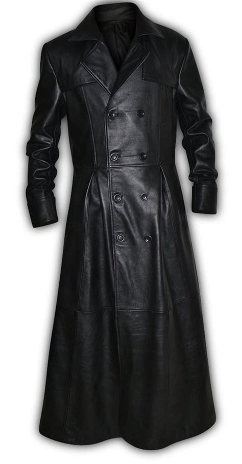 Mens Leather Double Breasted Gothic Trench Long Coat Southbeachleather