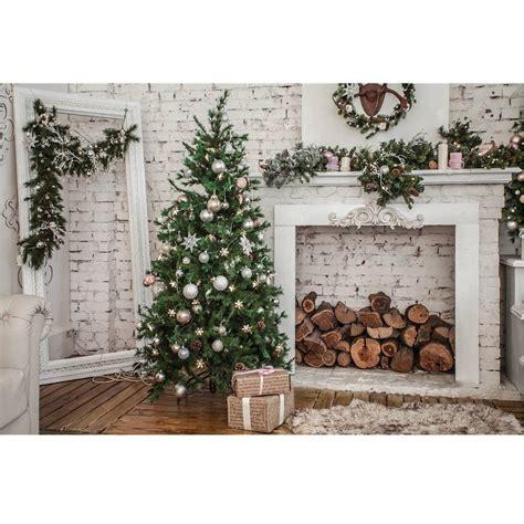 7x5ft White Room Christmas Tree Fireplace T Photography Backdrop