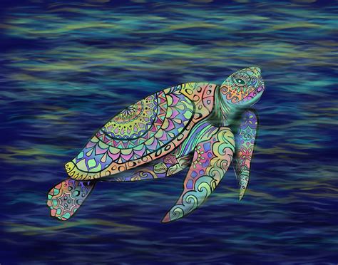 Turtle Art Sea Turtle Art Ocean Art Psychedelic Art Hippie Etsy