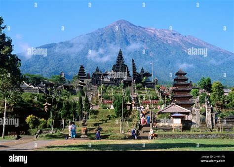 Besakih Temple And Mount Agung Volcano Bali Indonesia Stock Photo