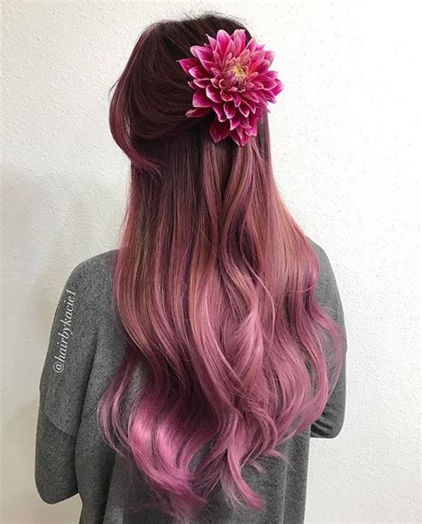 Beautiful Natural Dark Brown To Pink Hair Pink Dahlia