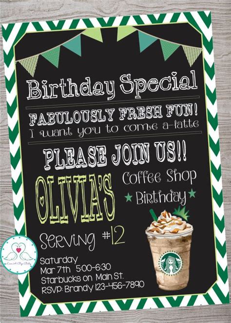 Starbucks Cafe Coffee Shop Inspired Birthday Party Invitation Printable