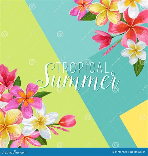 Summertime Floral Poster Tropical Exotic Plumeria Flowers Design For