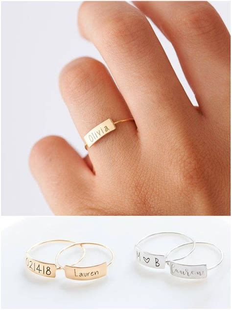 Personalized Name Ring Custom Initials Stacking Ring Children Names