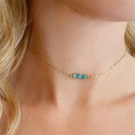 Turquoise Choker Necklace For Women Adjustable Rose Gold Etsy