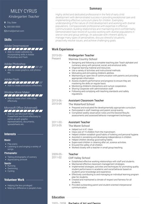 Sample cover letter for kindergarten teacher without experience. Kindergarten Teacher - Resume Samples and Templates | VisualCV