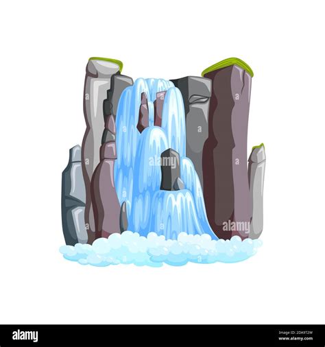 Waterfall Cascade In Mountains Waterfall Front View Isolated In White