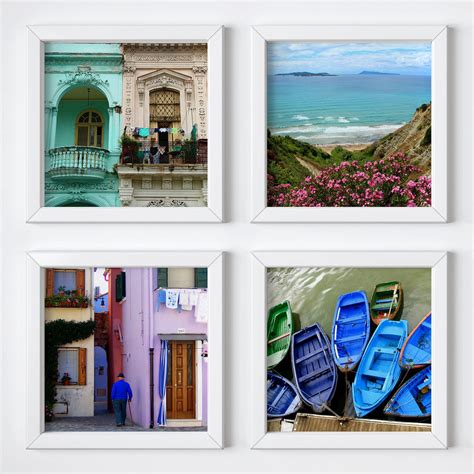 Gallery Wall Set 4 Square Travel Prints Colorful Travel Photography