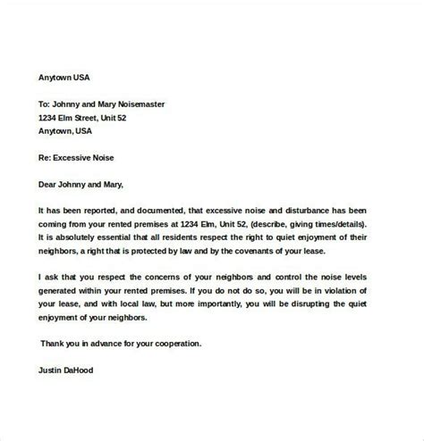 Noise Complaint Letter To Residents Gotilo