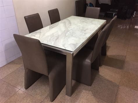 Leather lattice dining chair in mahogany wood and cow hide, $225, the furniture makers. WTS: Used Marble Dining Table & 6 Chairs - Want-to-Sell ...