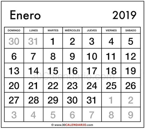 Calendario Enero 2019 Calendario Enero Calendario Plantilla Calendario