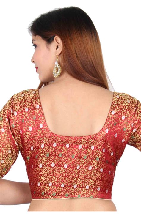 maroon indian ready made saree blouse in brocade fabric top choli ideal contrast match london